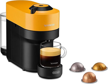 Nespresso De'Longhi Vertuo Pop ENV90.Y, Cafetera Automática, Máquina de Café de Cápsulas, 4 Tamaños de Taza, Tecnología de Centrifugado, Set de Bienvenida Incluido, Amarillo Mango